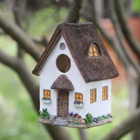 Rustic hanging house for birds for outdoor garden