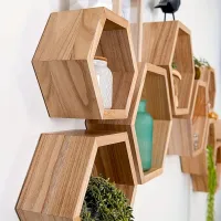 3 pcs Rustical Hexagonal Shelves on the Wall - Floating Decoration Clothes for Children's Room, Living Room and Bedroom