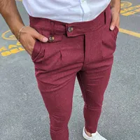 Męskie eleganckie spodnie szczupłe z akcentem vintage, lekko