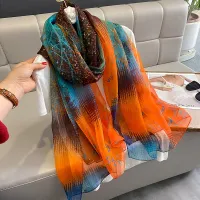 Silk scarf for women with luxury print, long and in many colour variations