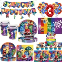 Children's birthday party decorations and themed disposable tableware in the motifs of the popular fairy tale Inside Out 2