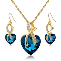 Gilled necklace + earrings CHRISTIAN HEART - Blue