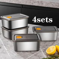 Set 4 cutii pătrate din oțel inoxidabil pentru alimente cu capac