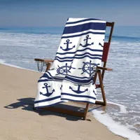 Moderní plážový ručník s kotvou a kormidlem - Velký, Mikrovlákno, Savý, Odolný písku, Lehký