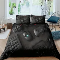 Modern duvet sheets with theme of gamepads, set for young players - drivers, mouse, keyboard, headphones (without filling)
