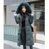 Ladies long winter jacket with pattern and fur - 5 colours