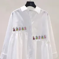 Women's shirt with collar and pussy, printed with cartoon motifs, spring and autumn