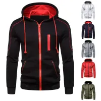 Men's modern sweatshirt with hood, zipper, long sleeve and colorful patterns