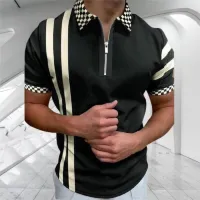 Men's design polo shirt with short sleeve and zipper collar