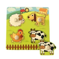Puzzle din lemn cu motive de animale Montessori pentru dezvoltarea abilităților cognitive la copiii cu vârste între 1 și 3 ani