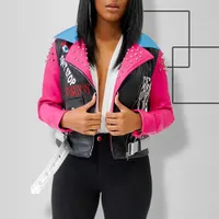 Women's coloured leather jacket with spikes