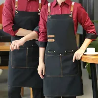 Waterproof and oil-repellent apron, unisex, with practical pockets