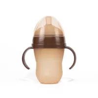 Silikonová široká dudlíková láhev pro novorozence se stříbrným náustkem a s rukojetí - 160 mm