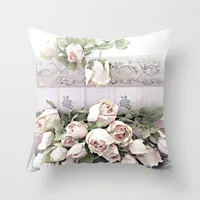 Housse de coussin avec des roses blanches (Blanc 45 x 45 cm)