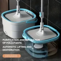 Sada rotačního mopu a kbelíku s 4 mikrovláknovými návleky na podlahy v domácnosti