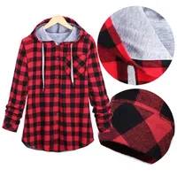 Men's casual plaid shirt with hood and long sleeves