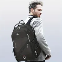 Black laptop backpack - big travel backpack for students, entrepreneurs with USB charging port