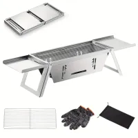 Portable barbecue for charcoal and wood, folding, stainless steel