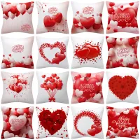 Valentine's pillowcase 45 x 45 cm with trendy red white printing