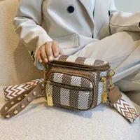 Elegant retro crossbody camera bag with plaid strap