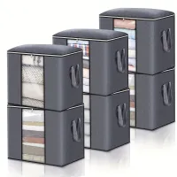 Set 6 saci de depozitare pentru haine 90 L, Organizator de dulap, Cutii de depozitare pentru pături, Țesătură cu 3 straturi, Fermoar