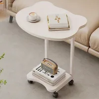 L-tvarý odkládací stolek v bílé barvě - Univerzální stolek k pohovce, noční stolek nebo konferenční stolek pro malé prostory