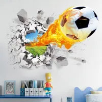 3D football self-adhesive wallpaper in the style of broken wall