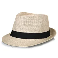Simple Straw Colored Belt Buckle Fedora Hat