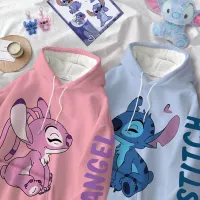 Jednofarebná detská mikina s kapucňou s potlačou Stitch and Angel