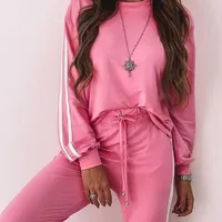 Casual Polyester Solid Color Round Neck Regular Sleeve Blouse and Long Pants Suits