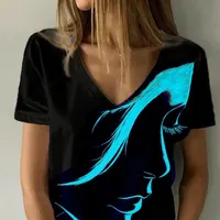 Női póló V-nyakú - nyomtatása 3D arc