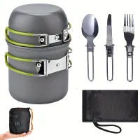 Outdoor camping utensils set, portable folding pot with dishes