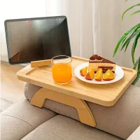 1pc Foldable bamboo folding table for sofa, Storage box for armrest, Organizer