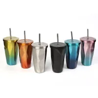 Stainless steel travel mug with straw