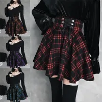 Gotická kockovaná mini sukňa s vysokým šnurovacím pásom