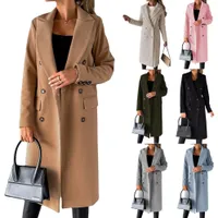 Dvojradový vlnený kabát s dlhými rukávmi
