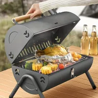 Portable non-smoking stainless steel charcoal grill with valve and handle - outdoor and indoor grill for picnic and camping