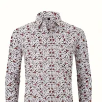Flower patterned men's semiformal shirt button with long sleeve for spring and summer