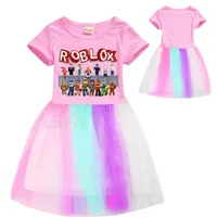 Girls stylish princess dress with short sleeves and Roblox print