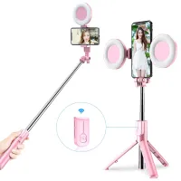 Selfie stick / statyw z pilotem bluetooth i okrągłym światłem