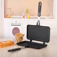 Barbecue pan with non-sticky surface, rectangular pattern, suitable for grill, steaks, sandwiches and fried eggs