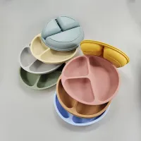 Assiette en silicone pour enfants avec ventouse pour repas séparés