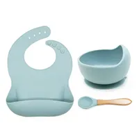 Baby silicone colourful food set - bib + suction bowl and spoon