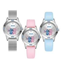 Trends analog wrist watch decorated with blue zirconium with Stitch motif on the dial