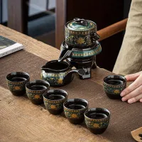 Kung Fu tea set "Golden Flower" for lazy with automatic rotation - ideal for hotel and living room