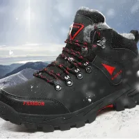 Waterproof winter men's snow shoes with leather ankle - men's Super Warm shoes for outdoor activities and work.