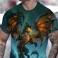 Summer men's T-shirt with flying dragon printing, larger size