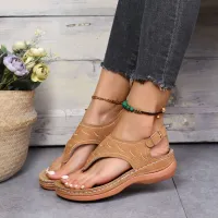 Women's modern stylish single colored summer flip-flops with belt on heel on smaller platform