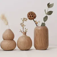 Oak vases in casual style, Japanese craft with wooden vase with natural surface - ideal for minimalist and zen interiors