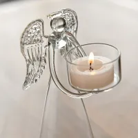 Sklenený svietnik s anjelom - dekorácia na stôl, večeru, svadbu a jar